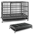 Pikkukuva 5 / 8: Koiran häkki, 96CM/120CM taitettava raskasmetallinen koiran häkki lukittavilla pyörillä-M, 120x76x90 cm, Musta