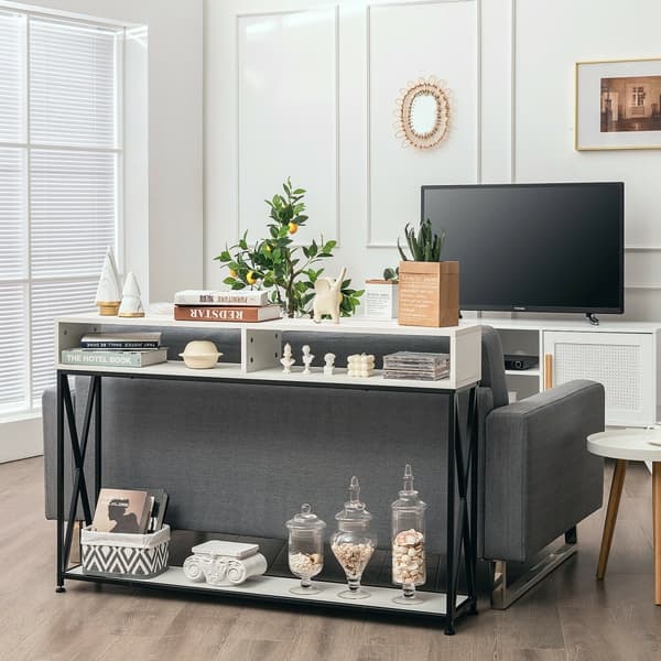 Konsolbord, 47x9x31 tommer, Hvid/Sort/Brun
