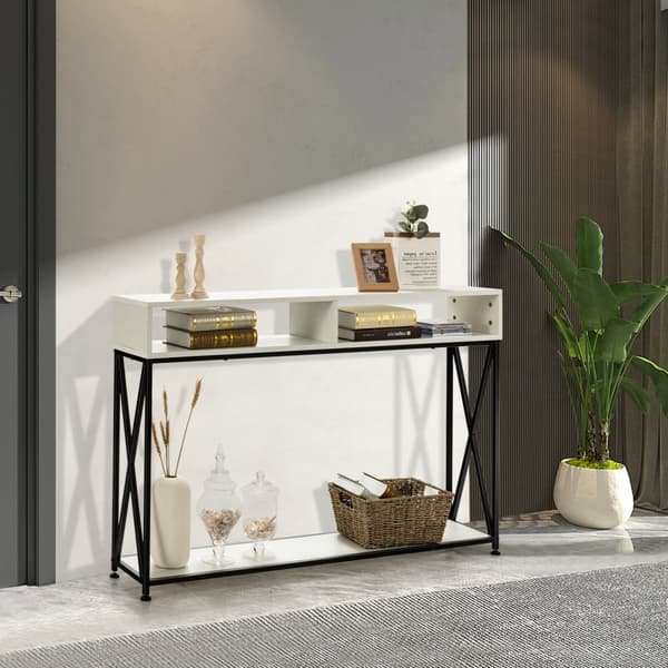 Konsolbord, 47x9x31 tommer, Hvid/Sort/Brun