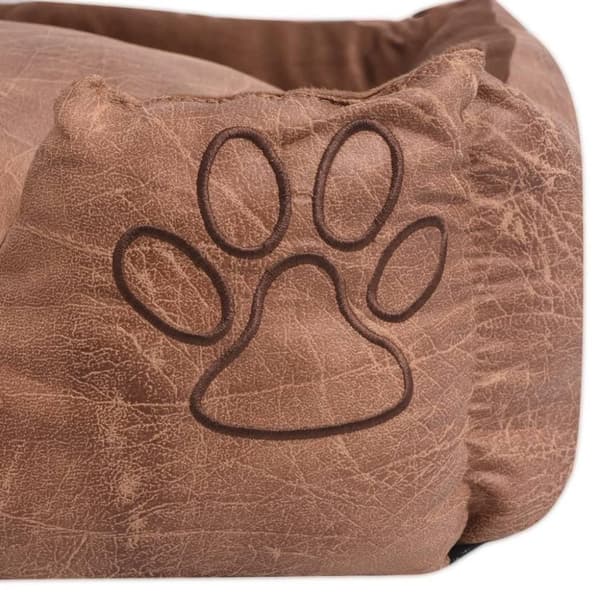 vidaXL Hundbädd med kudde PU konstläder storlek S beige