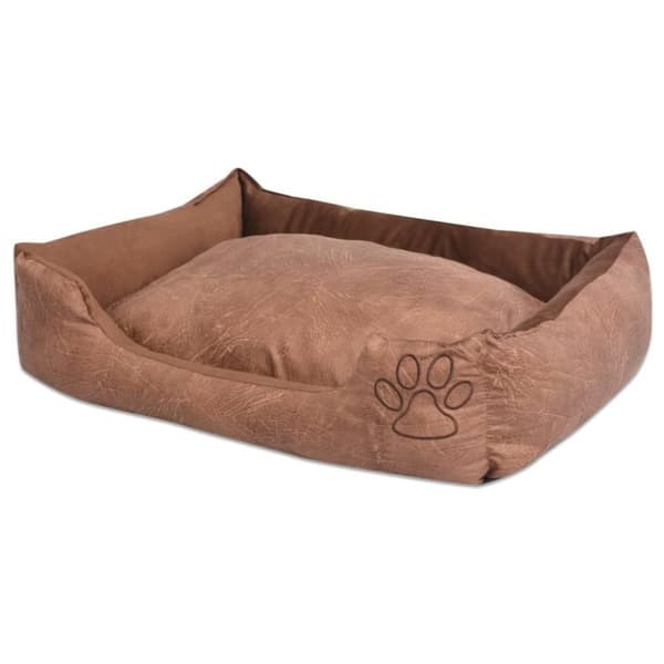 vidaXL Hundbädd med kudde PU konstläder storlek S beige