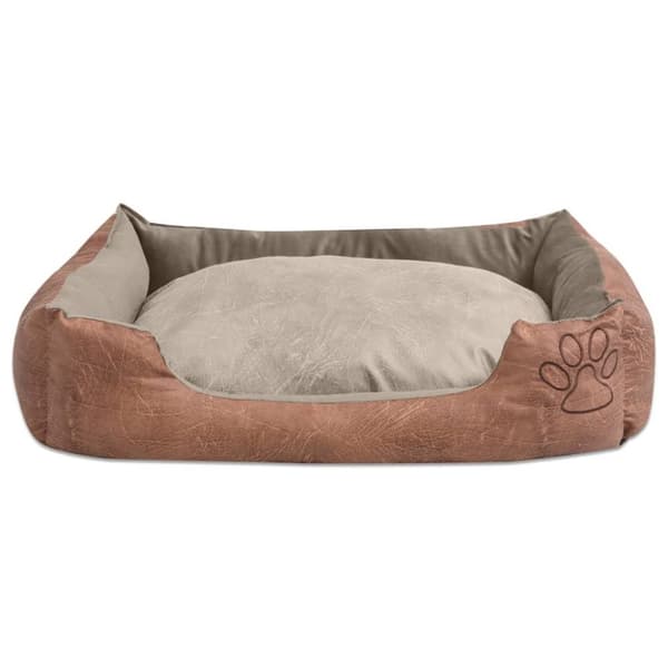 vidaXL hundeseng med hynde i PU-kunstlæder str. L beige
