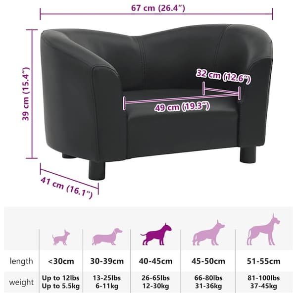 vidaXL hundesofa 67x41x39 cm kunstlæder sort
