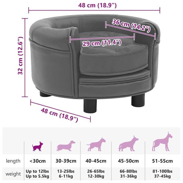 vidaXL hundesofa 48x48x32 cm plys og kunstlæder grå