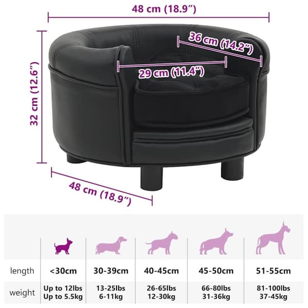 vidaXL hundesofa 48x48x32 cm plys og kunstlæder sort