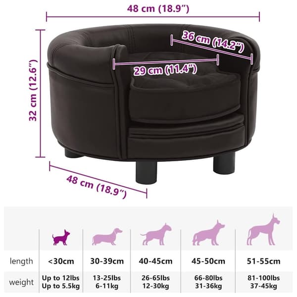 vidaXL hundesofa 48x48x32 cm plys og kunstlæder brun