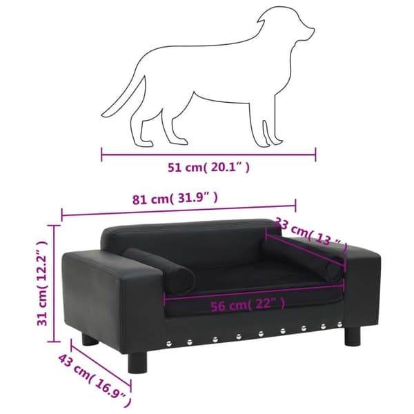 vidaXL hundesofa 81x43x31 cm plys og kunstlæder sort