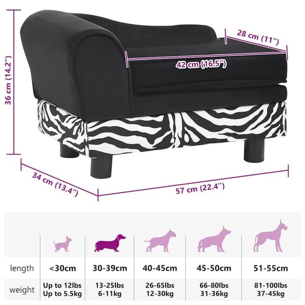 vidaXL Hundsoffa svart 57x34x36 cm plysch