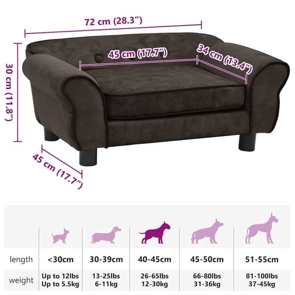 vidaXL Hundsoffa brun 72x45x30 cm plysch
