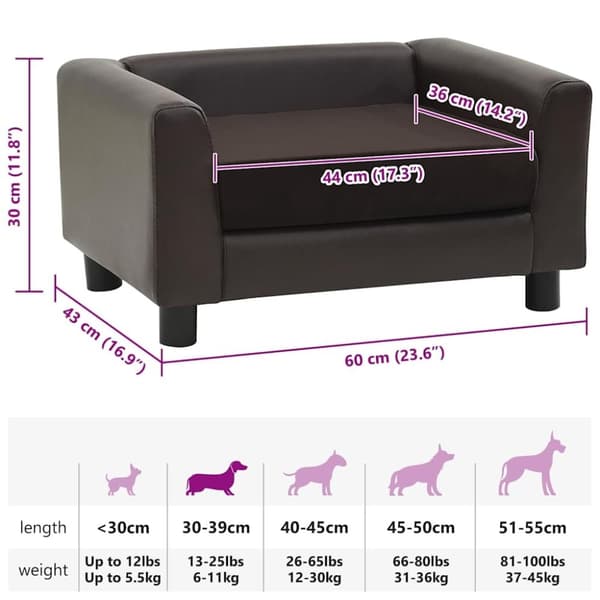 vidaXL hundesofa 60x43x30 cm plys og kunstlæder brun