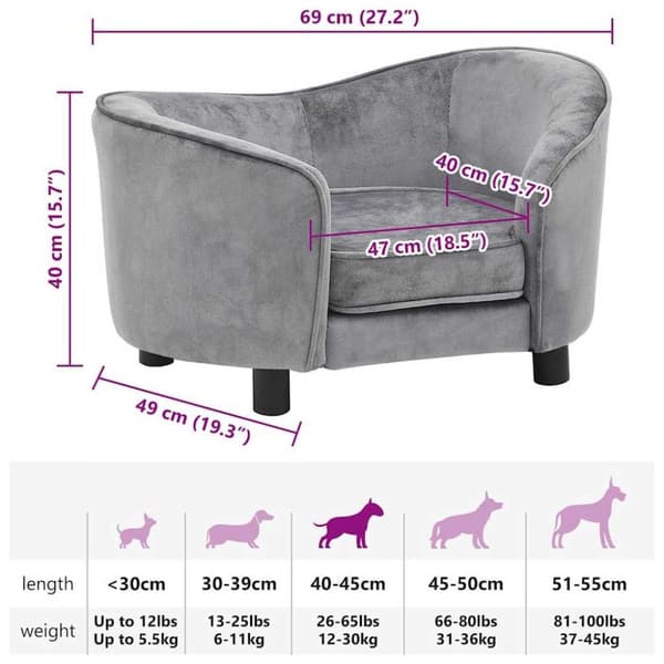 vidaXL hundesofa 69x49x40 cm plys grå