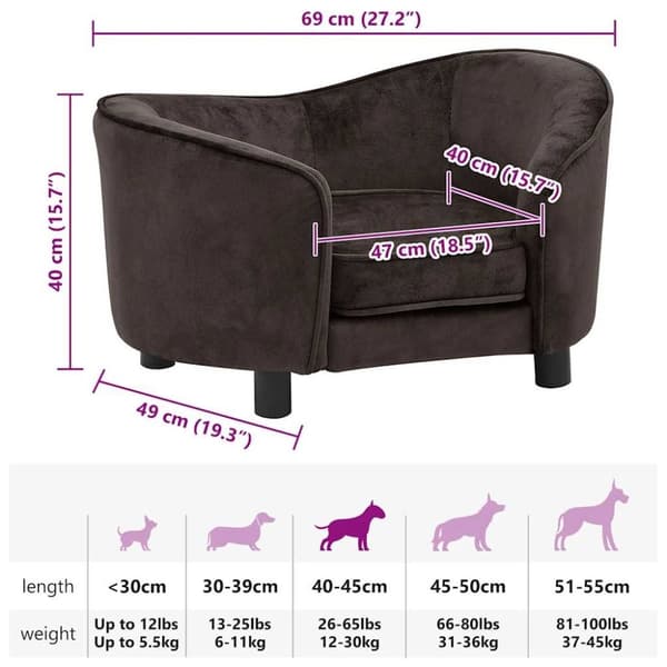 vidaXL hundesofa 69x49x40 cm plys brun