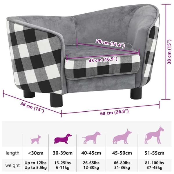 vidaXL hundesofa 68x38x38 cm plys grå