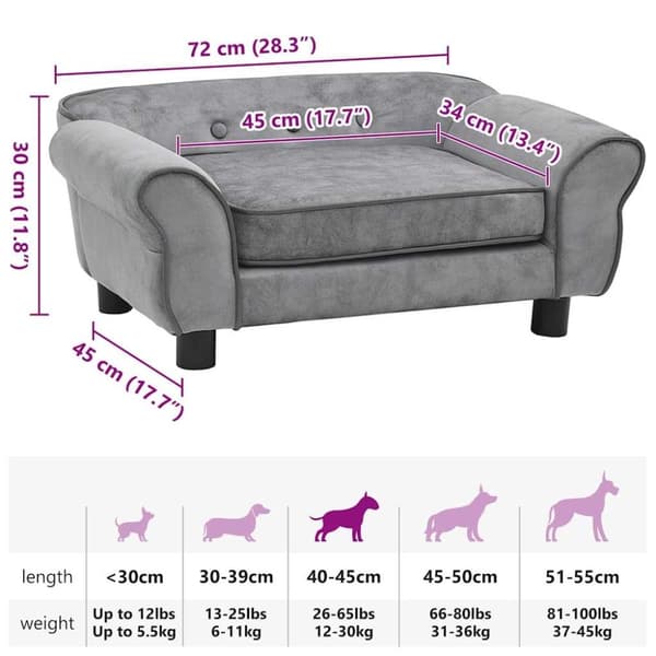 vidaXL hundesofa 72x45x30 cm plys grå