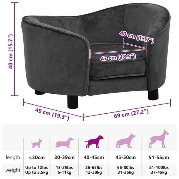 vidaXL hundesofa 69x49x40 cm plys mørkegrå