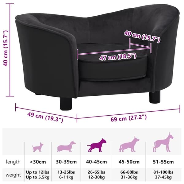 vidaXL hundesofa 69x49x40 cm plys og kunstlæder sort