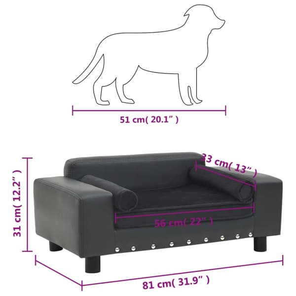 vidaXL Hundsoffa mörkgrå 81x43x31 cm plysch och konstläder