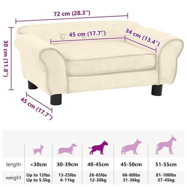 vidaXL hundesofa 72x45x30 cm plys cremefarvet