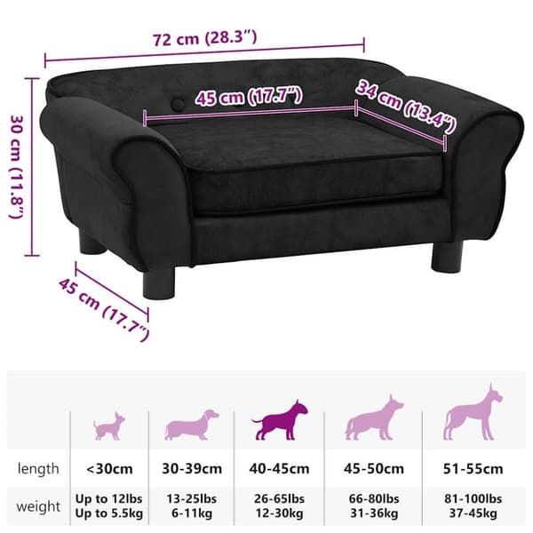 vidaXL Hundsoffa svart 72x45x30 cm plysch