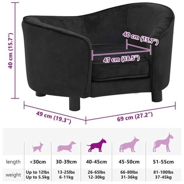 vidaXL Hundsoffa svart 69x49x40 cm plysch
