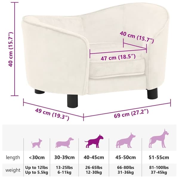 vidaXL hundesofa 69x49x40 cm plys cremefarvet