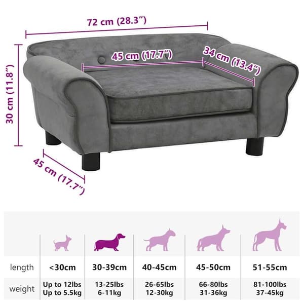 vidaXL hundesofa 72x45x30 cm plys mørkegrå