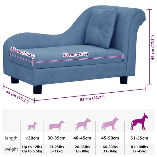 vidaXL Hundsoffa med kudde blå 83x44x44 cm plysch