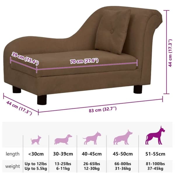 vidaXL hundesofa med pude 83x44x44 cm plys brun