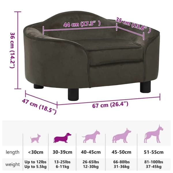 vidaXL Hundesofa mørkegrå 67x47x36 cm plysj