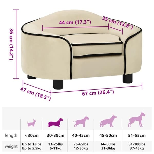 vidaXL hundesofa 67x47x36 cm plys cremefarvet
