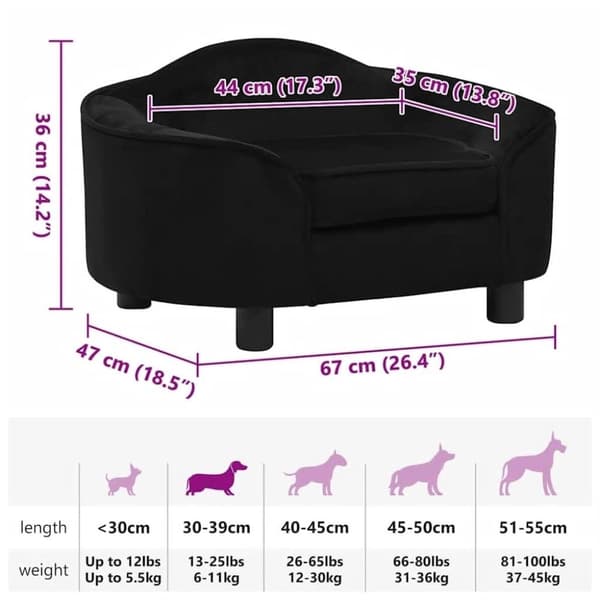 vidaXL hundesofa 67x47x36 cm plys sort