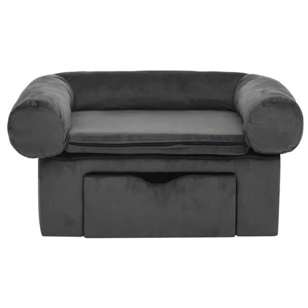 vidaXL hundesofa med skuffe 75x50x38 cm plys mørkegrå