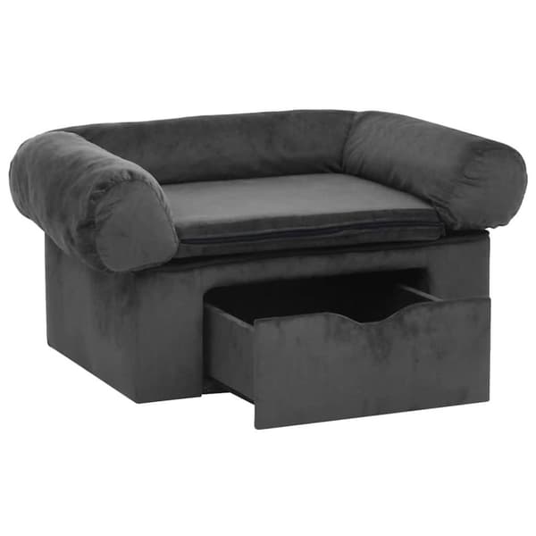 vidaXL hundesofa med skuffe 75x50x38 cm plys mørkegrå