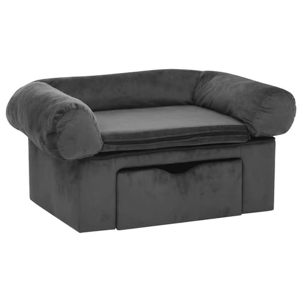 vidaXL hundesofa med skuffe 75x50x38 cm plys mørkegrå