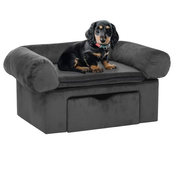 vidaXL hundesofa med skuffe 75x50x38 cm plys mørkegrå