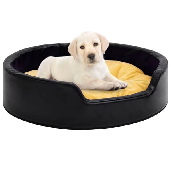 vidaXL hundekurv 99x89x21 cm plys og kunstlæder sort og gul