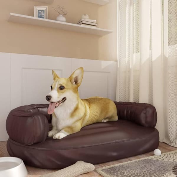 vidaXL ergonomisk hundeseng 88x65 cm skum og kunstlæder brun