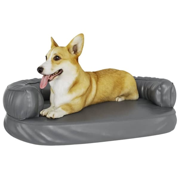 vidaXL Ergonomisk hundeseng skum grå 75x53 cm kunstig skinn