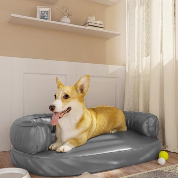 vidaXL Ergonomisk hundeseng skum grå 75x53 cm kunstig skinn