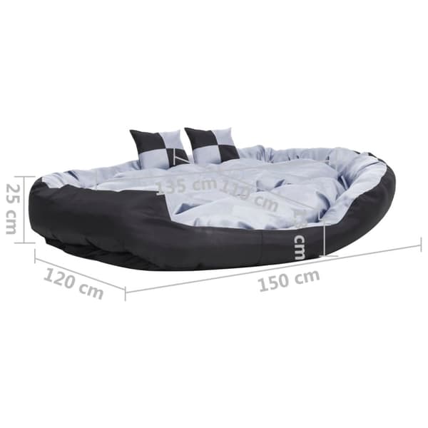 vidaXL Vendbar og vaskbar hundepute grå og svart 150x120x25 cm