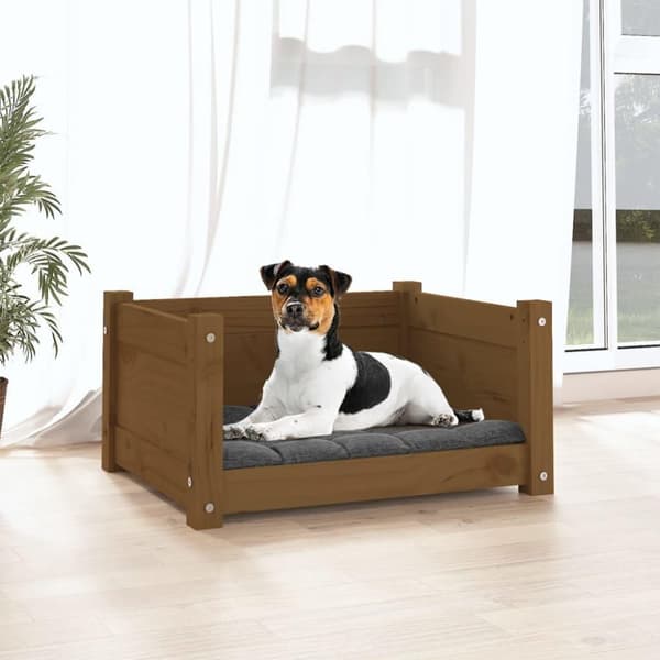 vidaXL Hundeseng honningbrun 55,5x45,5x28 cm heltre furu