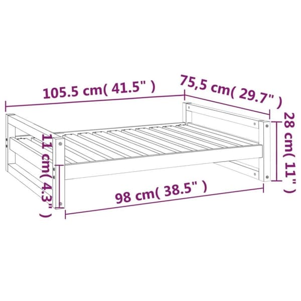 vidaXL Hundeseng hvit 105,5x75,5x28 cm heltre furu
