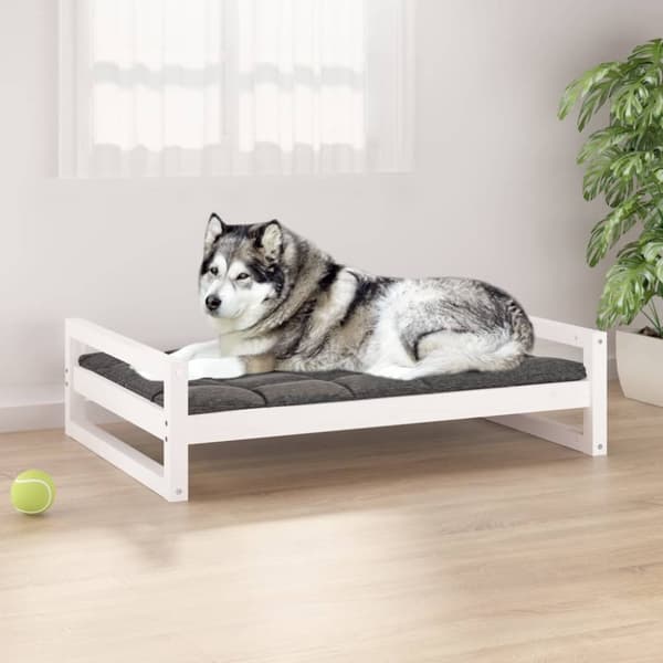 vidaXL Hundeseng hvit 105,5x75,5x28 cm heltre furu