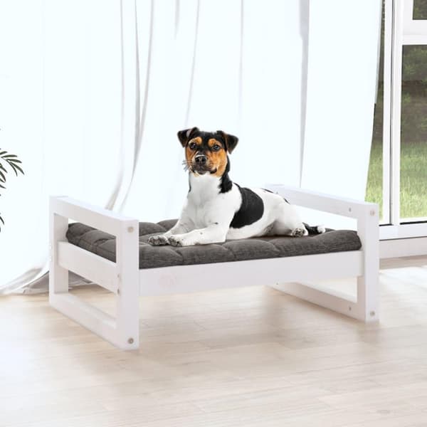 vidaXL Hundeseng hvit 55,5x45,5x28 cm heltre furu