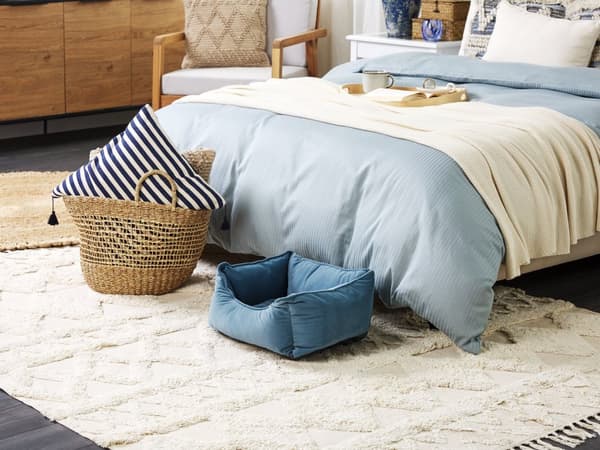 Dyreseng Blå Polyester 50 x 35 cm Fløyel Rektangulær Hund Katt Myk Kosepute Stue Soverom Hundeseng