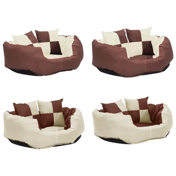 vidaXL hundepude 65x50x20 cm vendbar og vaskbar brun og cremefarvet