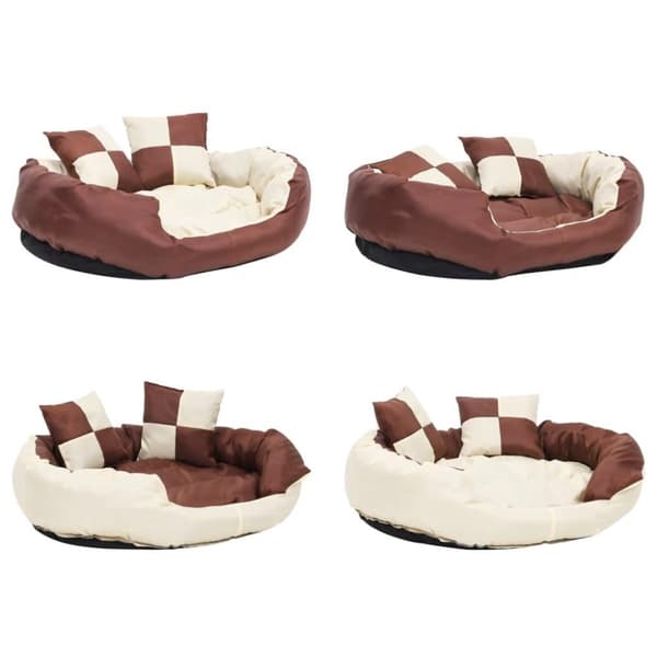 vidaXL hundepude 85x70x20 cm vendbar og vaskbar brun og cremefarvet