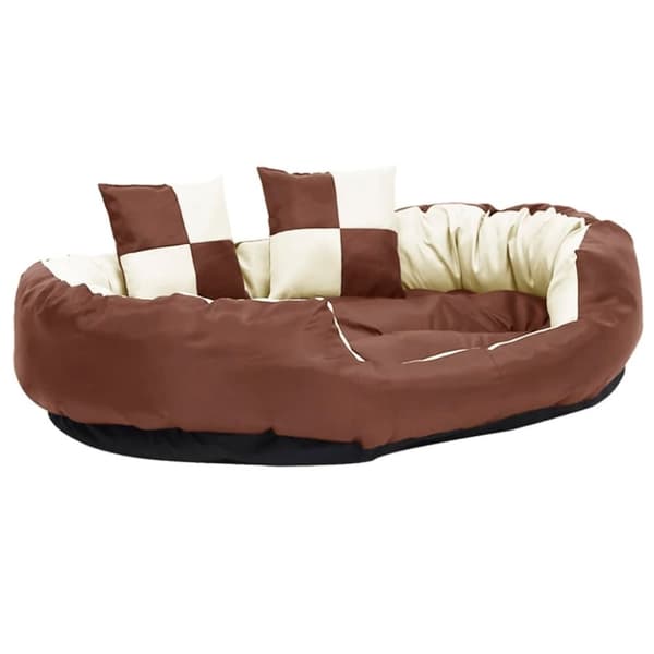 vidaXL hundepude 110x80x23 cm vendbar og vaskbar brun og cremefarvet