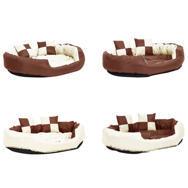 vidaXL hundepude 110x80x23 cm vendbar og vaskbar brun og cremefarvet