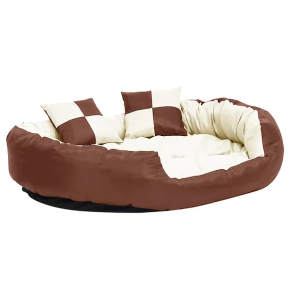 vidaXL hundepude 110x80x23 cm vendbar og vaskbar brun og cremefarvet